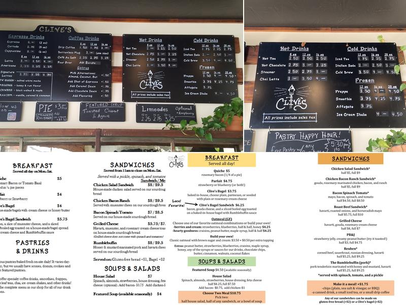 Clive's Staples Coffee Shop & Bakery Menu