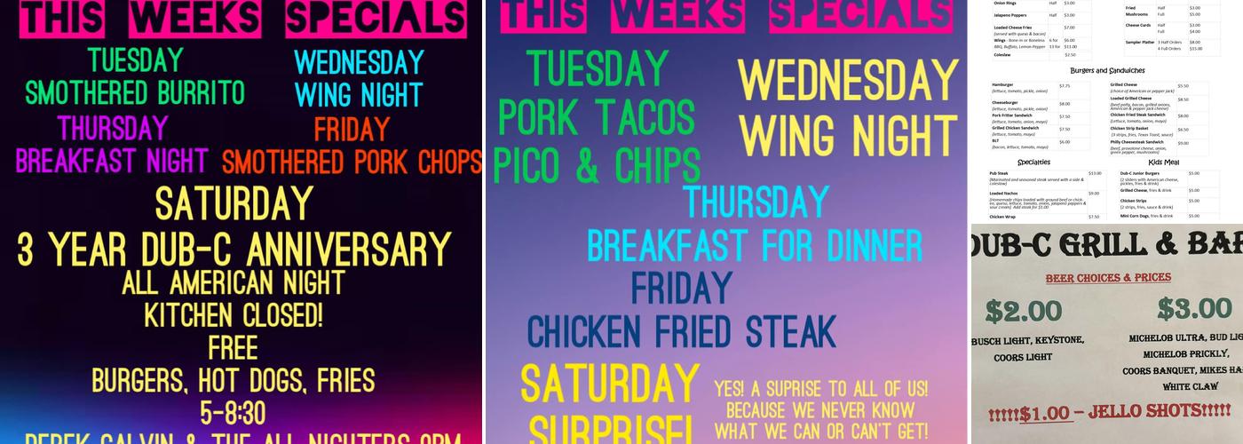 Dub-C grill & bar Menu