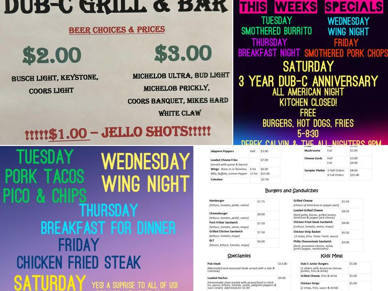 Dub-C grill & bar Menu