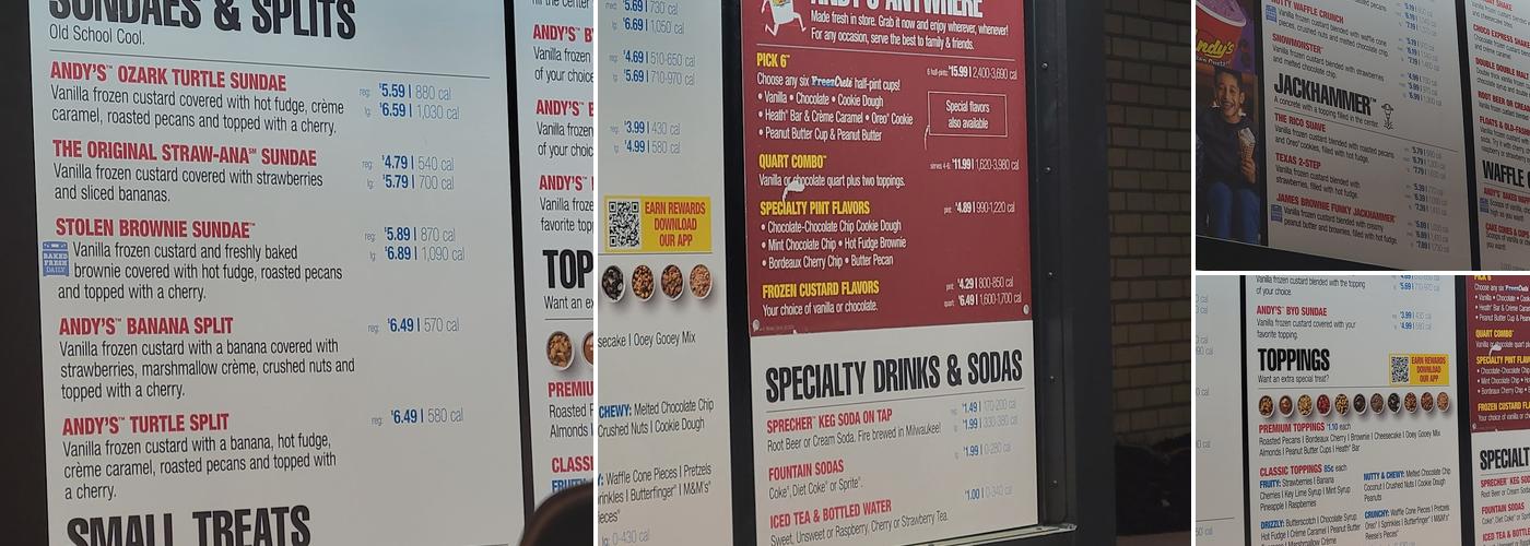 Andy's Frozen Custard Menu