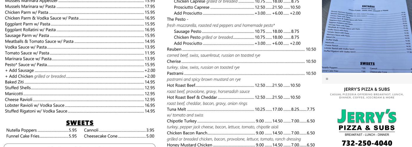 Jerry's Pizza & Subs Menu