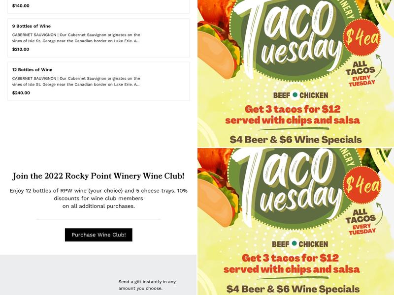 Rocky Point Winery Menu
