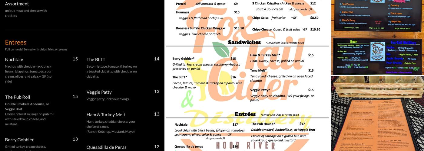 Fox Tail Cider & Distillery Menu