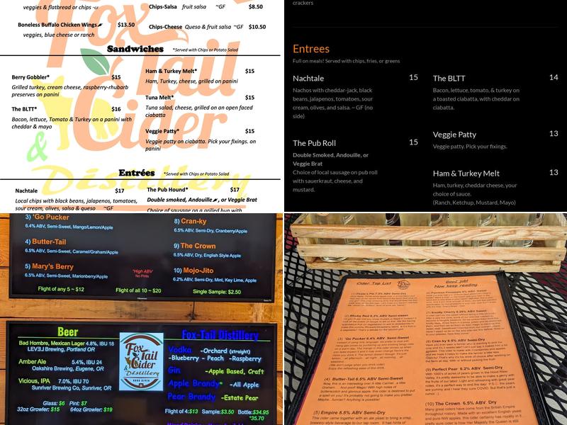 Fox Tail Cider & Distillery Menu