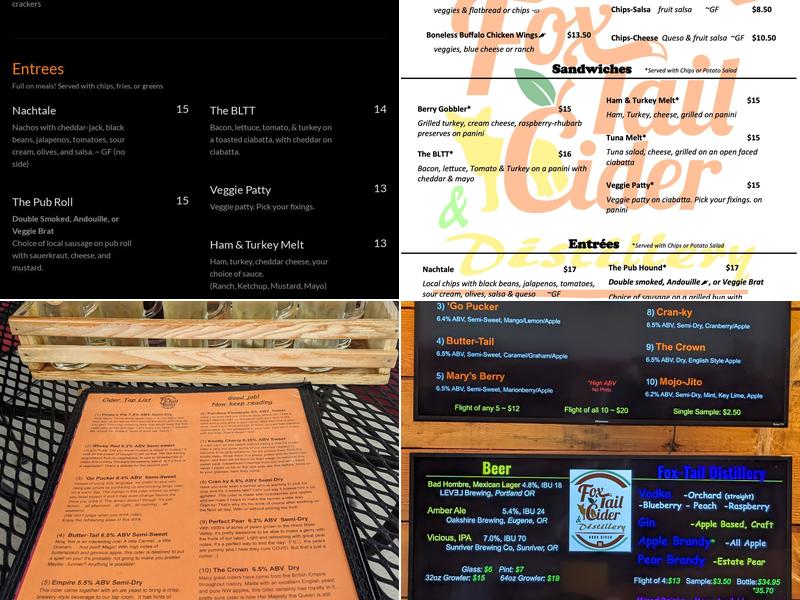Fox Tail Cider & Distillery Menu