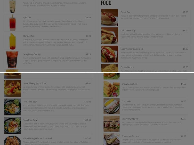 Bobablastic Menu