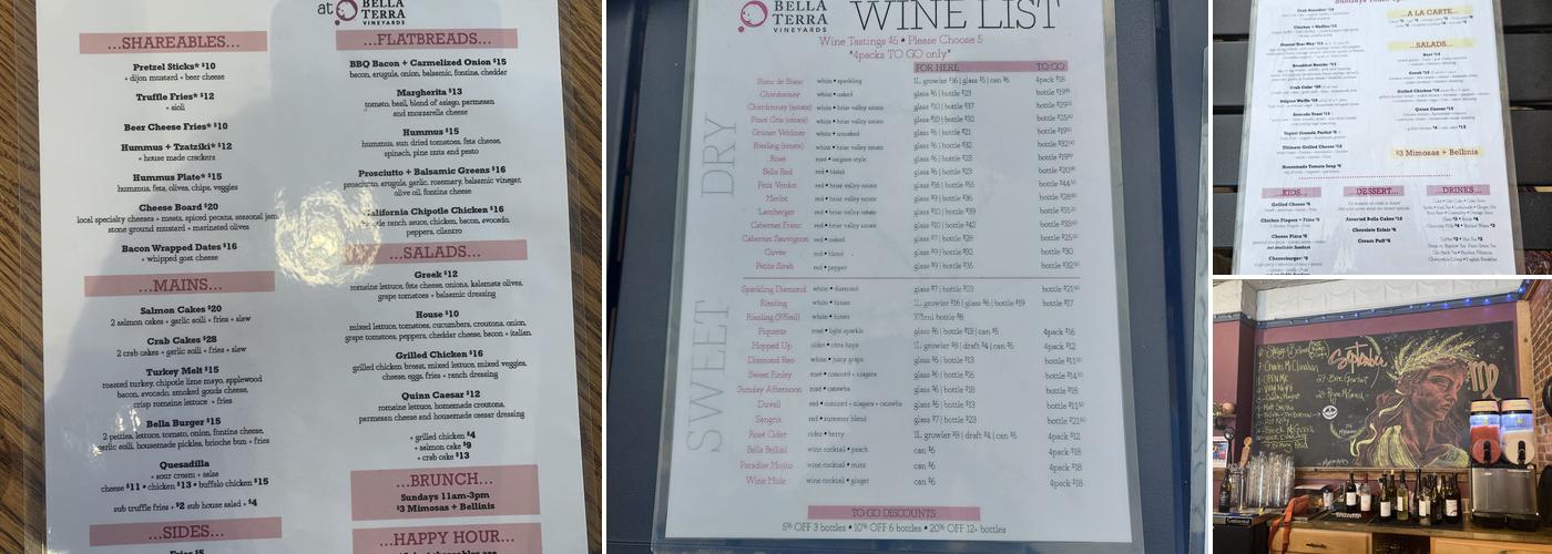 Bella Terra Vineyards - Bedford Menu