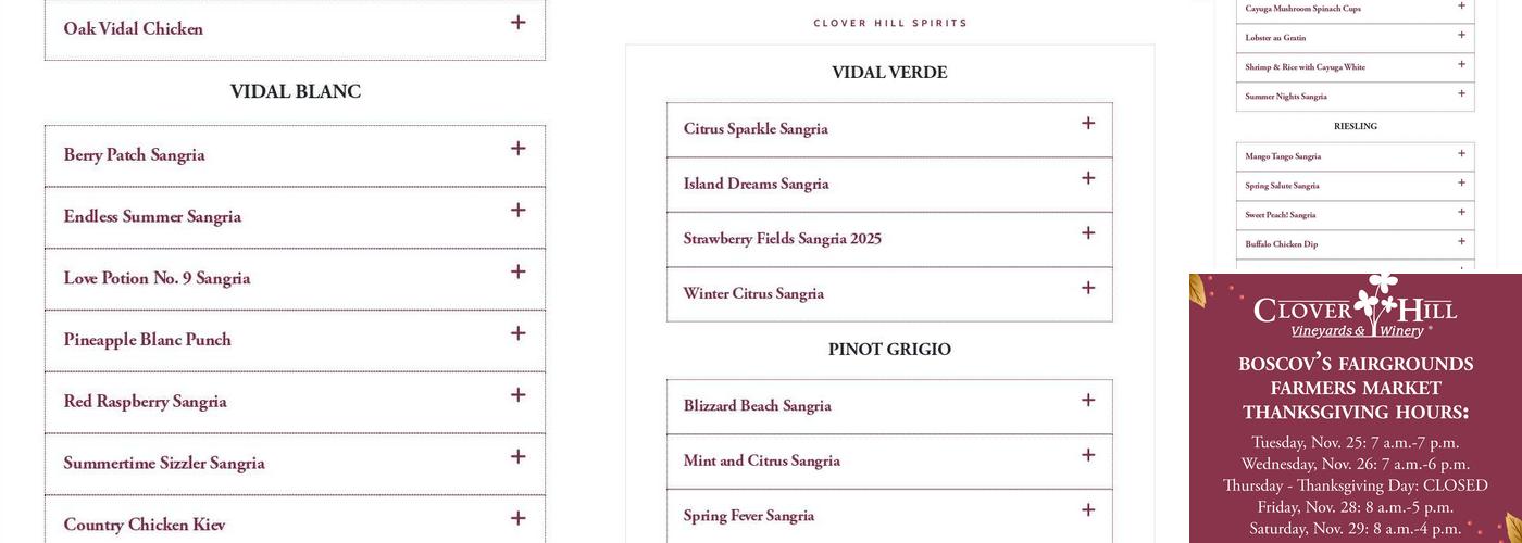 Clover Hill Vineyards & Winery Menu