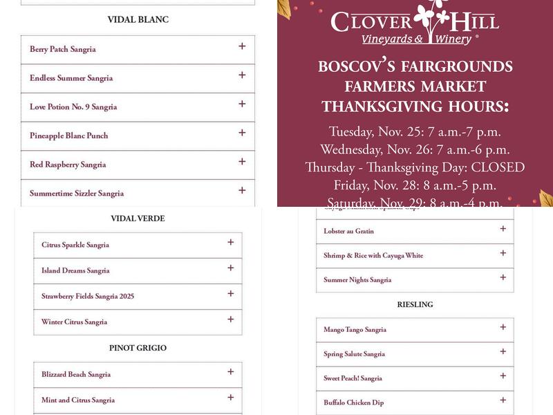 Clover Hill Vineyards & Winery Menu