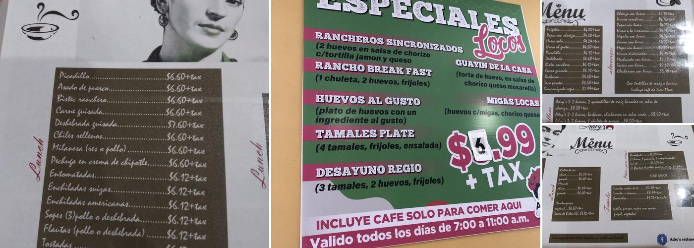 Adry’s Restaurant Menu