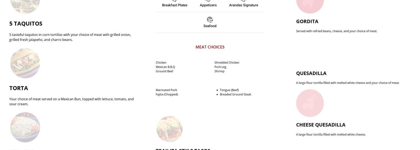 Taquerias Arandas 47 Menu