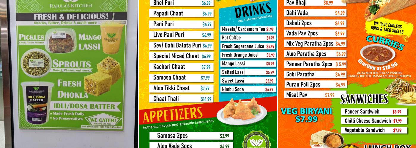 Rajula's Kitchen Menu