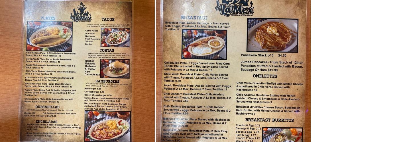 A La Mex Menu