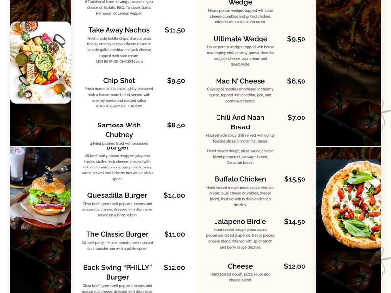 Topgolf Swing Suite at Hawthorn Suites Odessa Menu