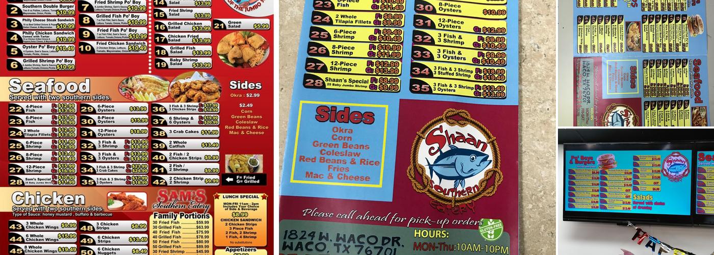 SHAAN SOUTHERN EATERY Menu