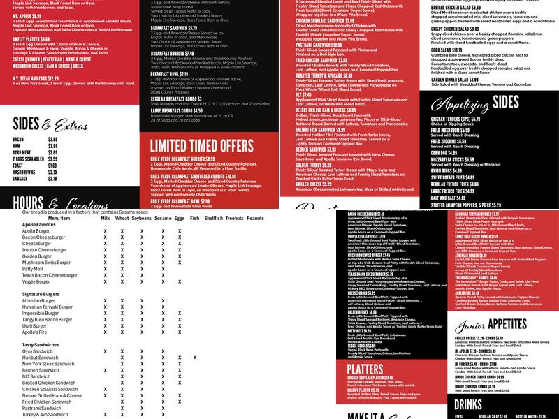 Apollo Burger Menu