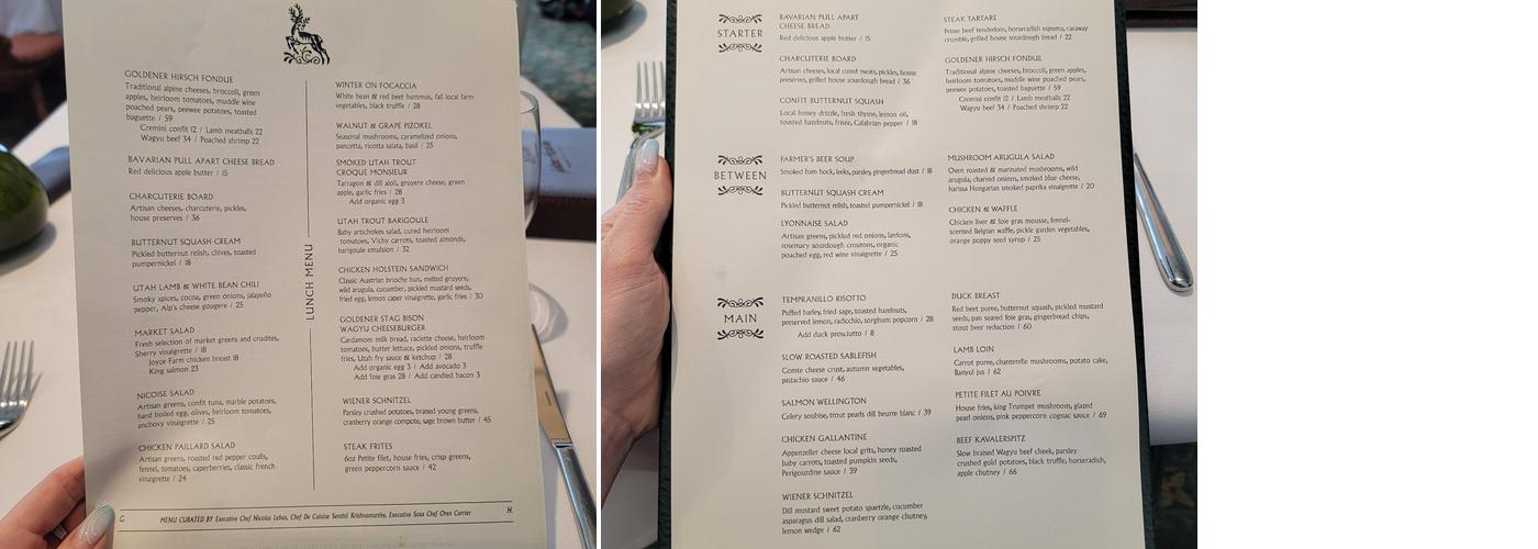 The Goldener Hirsch Restaurant Menu