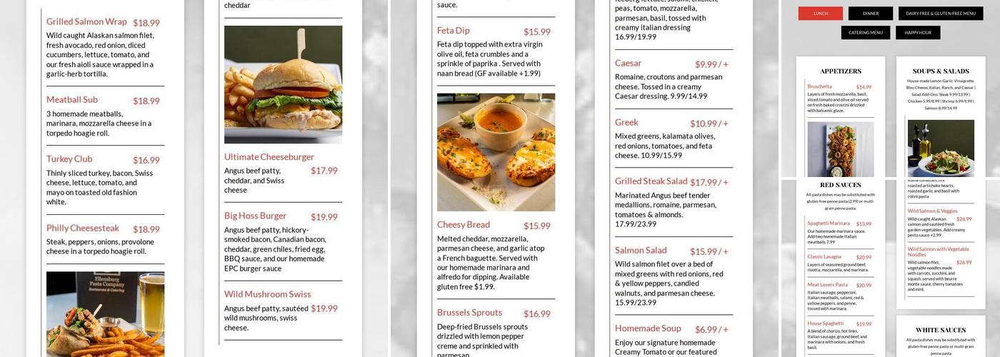 Ellensburg Pasta Company, Bruces Place. Menu