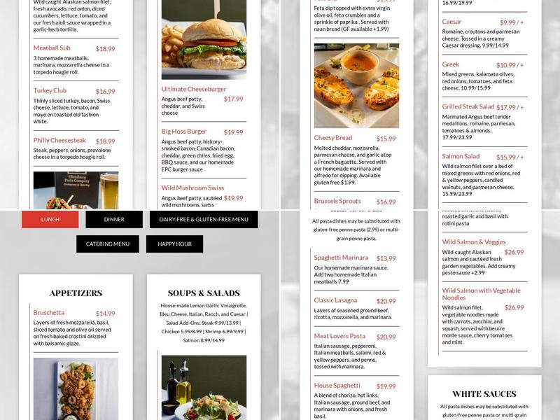 Ellensburg Pasta Company, Bruces Place. Menu