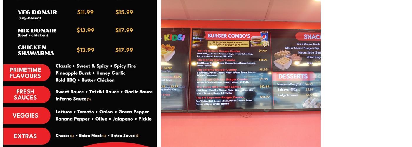 PrimeTime Donair & Poutine Menu