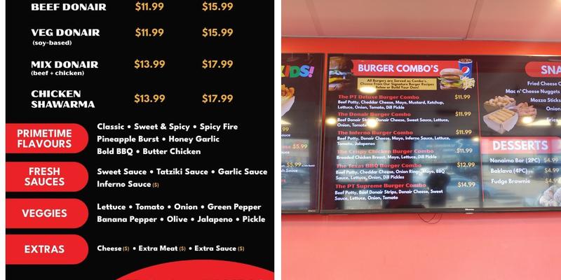 PrimeTime Donair & Poutine Menu