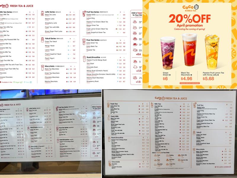 CoCo Fresh Tea & Juice（Edmond） Menu