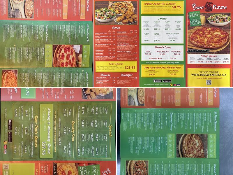 Red Swan Pizza Menu