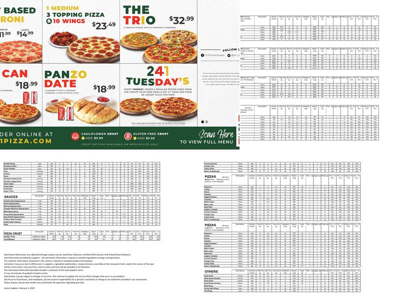241 Pizza Menu
