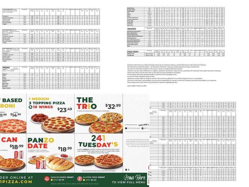241 Pizza Menu