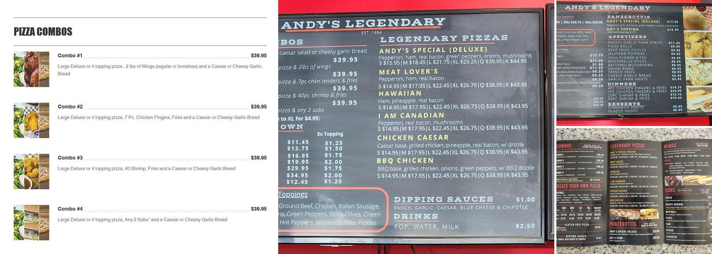 Andy's Legendary Pizza Menu