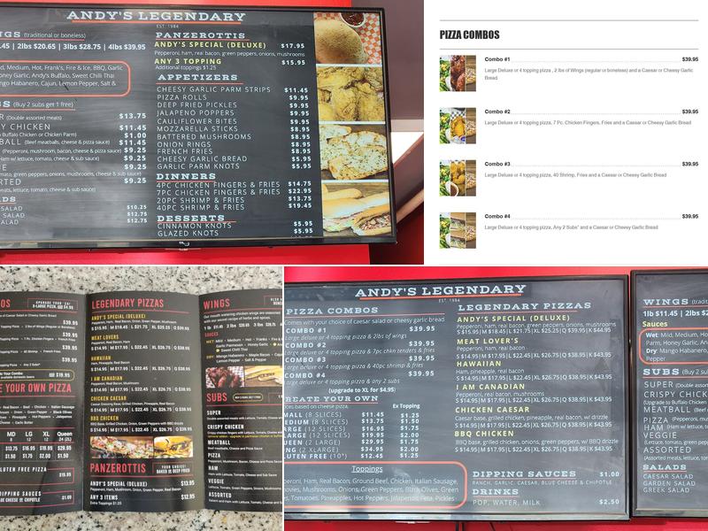Andy's Legendary Pizza Menu
