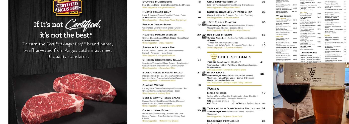 Corks and Hops Menu