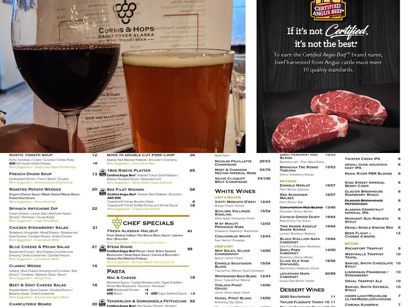 Corks and Hops Menu