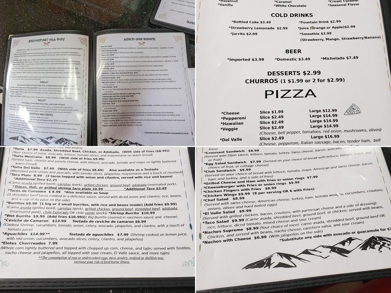 El Valle Menu