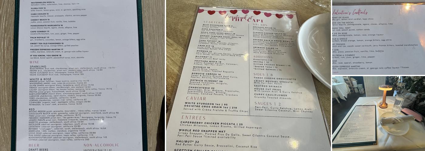 The Cape Restaurant & Beach Bar Menu