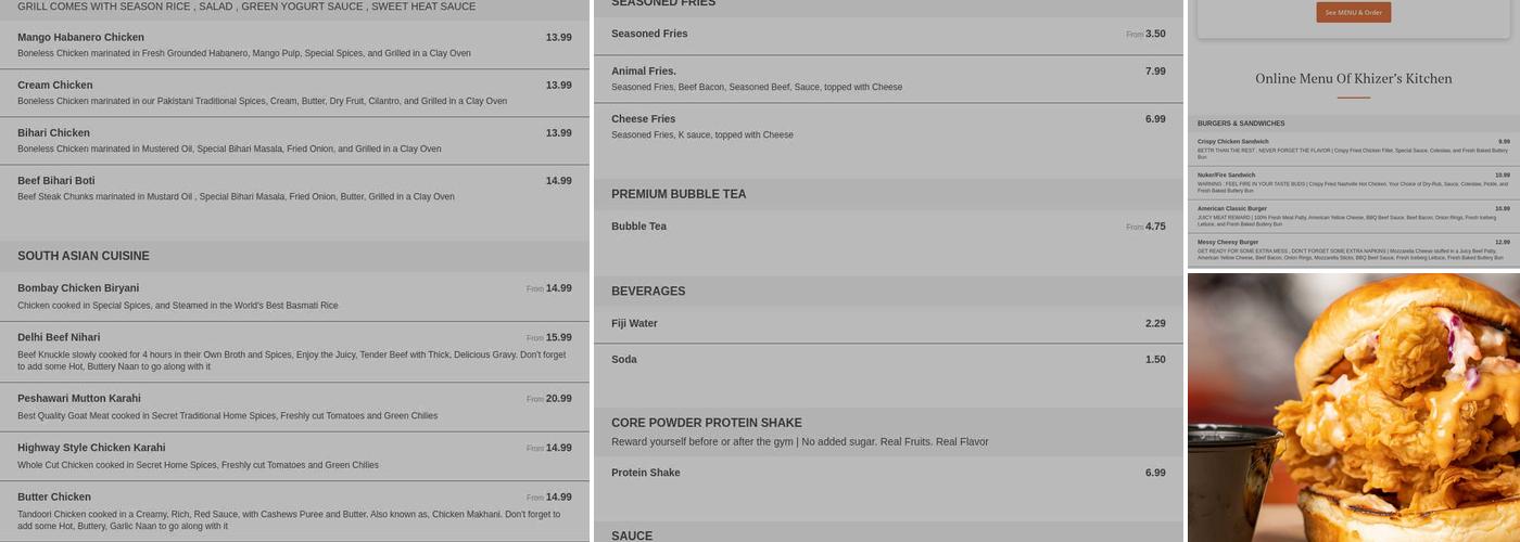 Khizer's Kitchen Menu