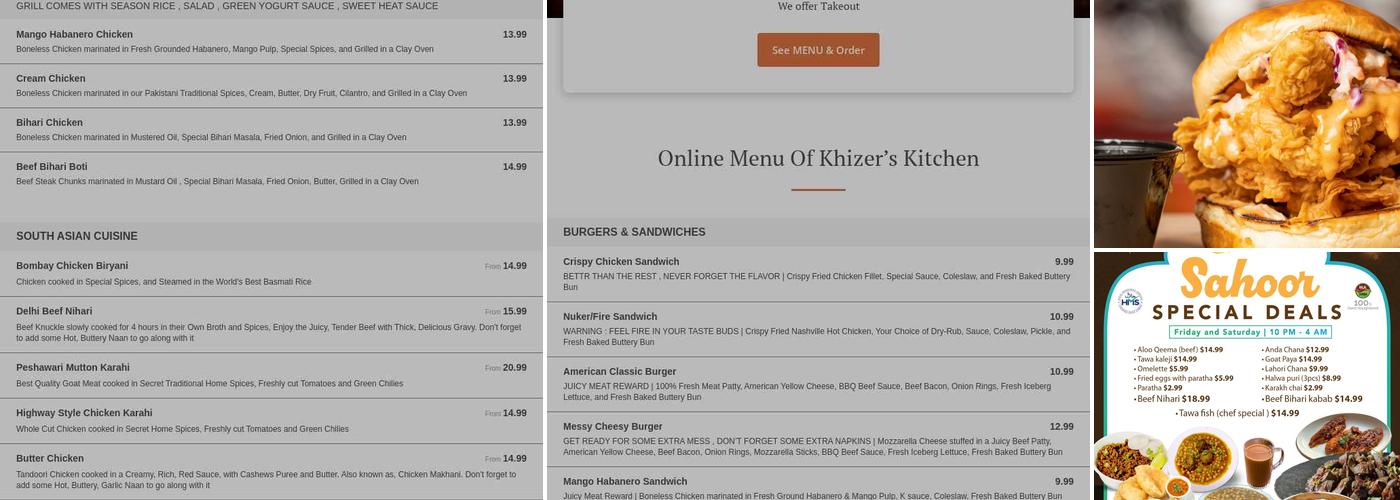 Khizer's Kitchen Menu