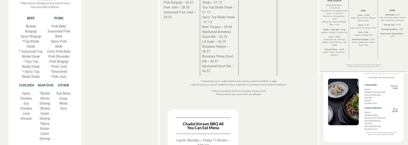 Chadol Korean BBQ Menu