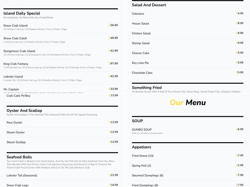 Crafty Crab Eastpointe Menu