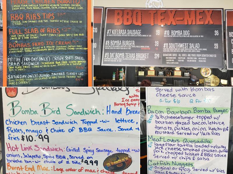 Bomba's BBQ Menu