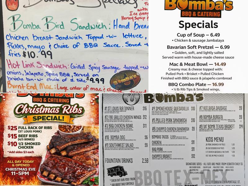 Bomba's BBQ Menu