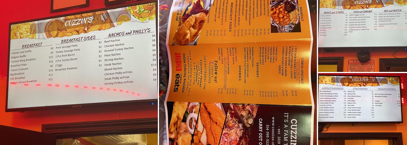 Cuzzin’s Kitchen & Snacks Menu