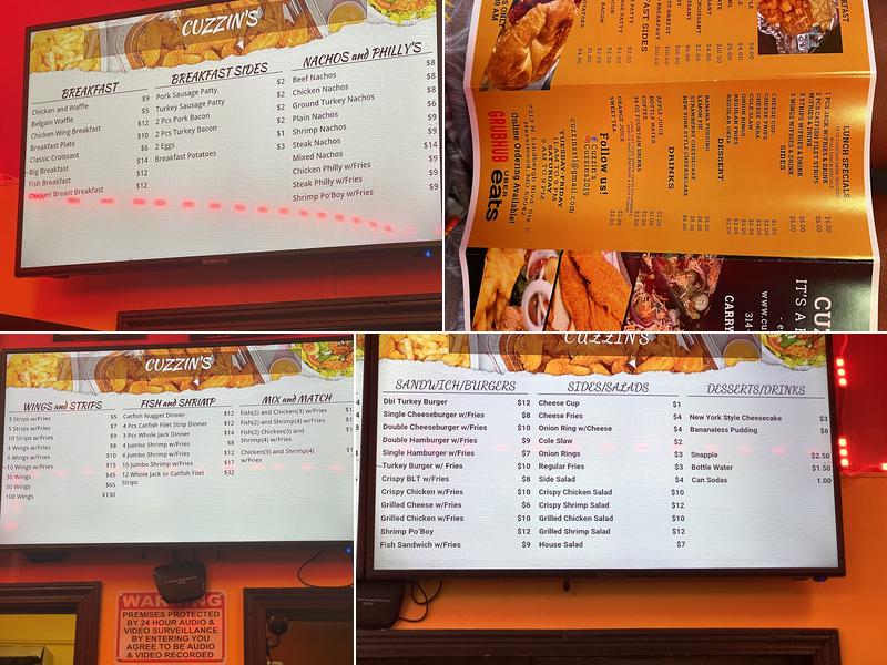 Cuzzin’s Kitchen & Snacks Menu