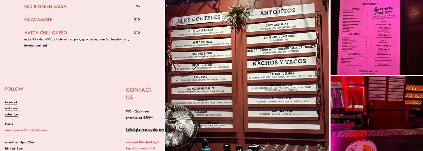 Ghost Donkey – Phoenix Menu