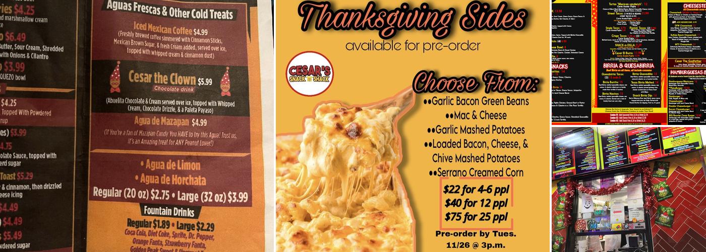 Cesar's Snack Shack Menu