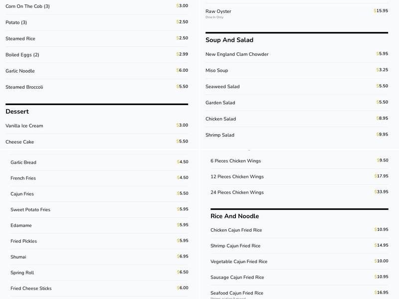 Crazy Crab Menu