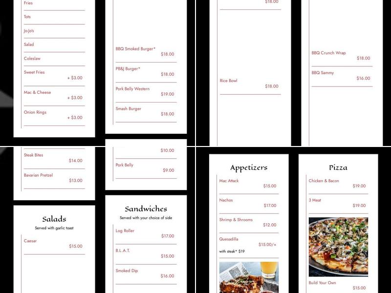 The Bearded Ginger Bar and Grill Menu