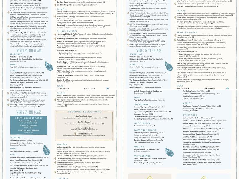 Solstice Seasonal Kitchen & Bar Menu