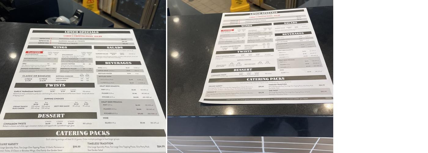 Round Table Pizza Menu