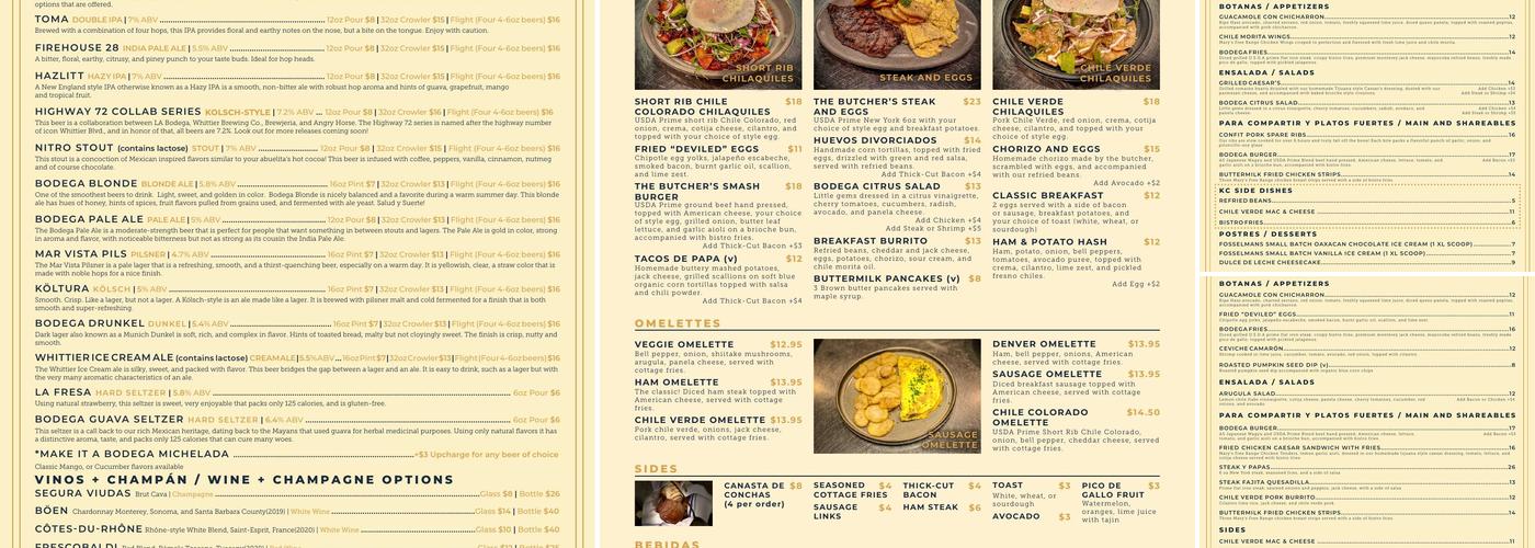 LA Bodega Brewing Company Menu